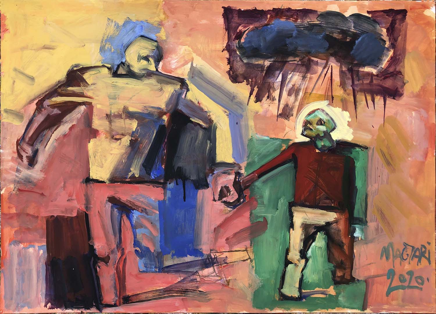 2020 Apa és fiú - 3   50 x 70    olaj papír