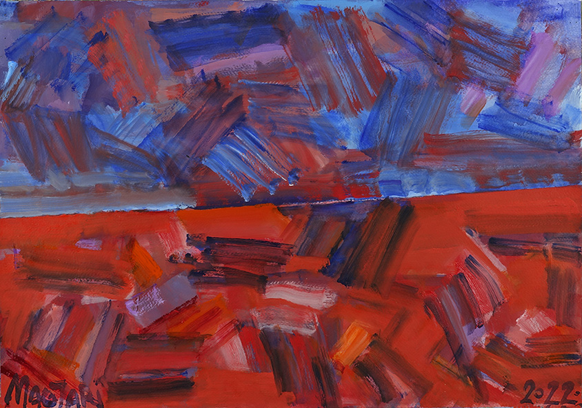 2022 Kék - vörös horizont - 4 35 x 50 olaj  papír